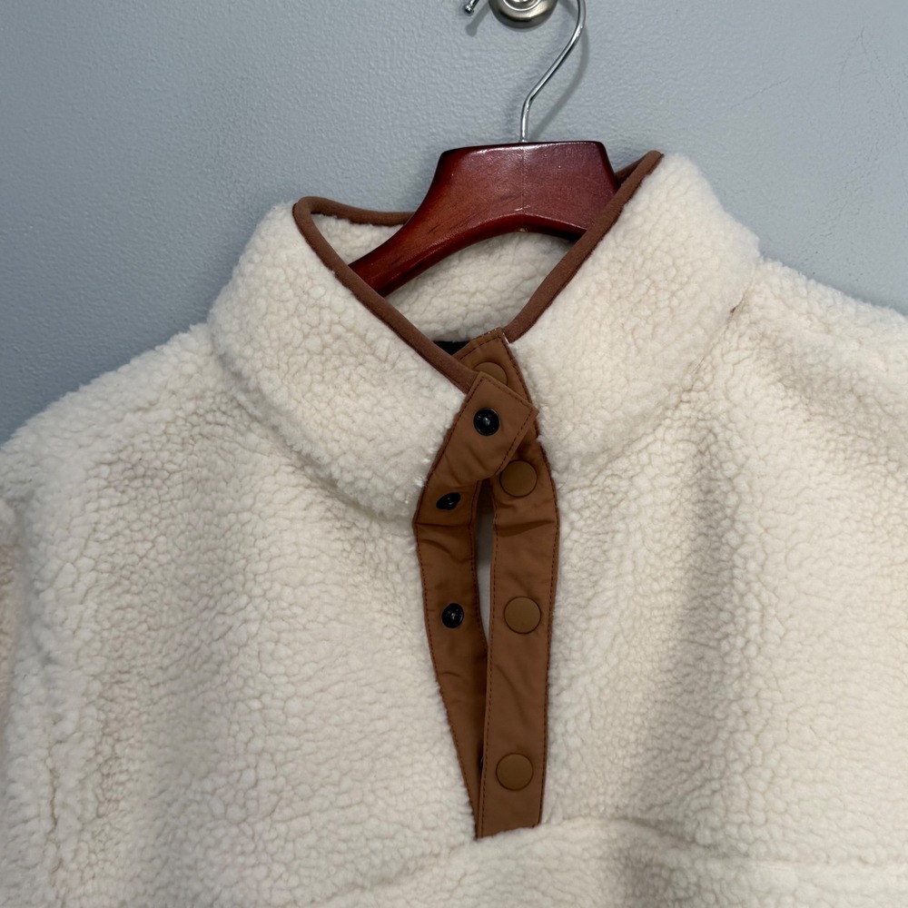 Lands' End Womens‎ Cream Sherpa Fleece Snap Neck Pullover Sweatshirt 532908 M - Picture 4 of 7